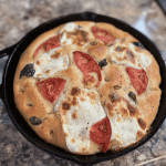sourdough discard focaccia bread in cast iron skillet