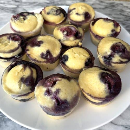Instant Pot Blueberry Corn Muffin Bites sitting on a white plate