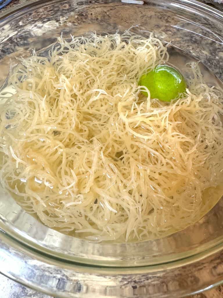 sea moss soaking with half a lime in distilled water
