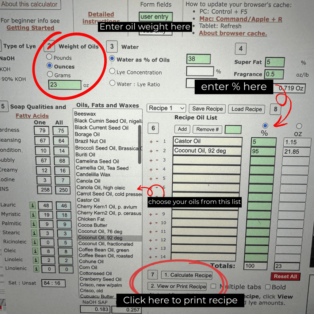 the calculator I use to calculate my oil to lye ratios