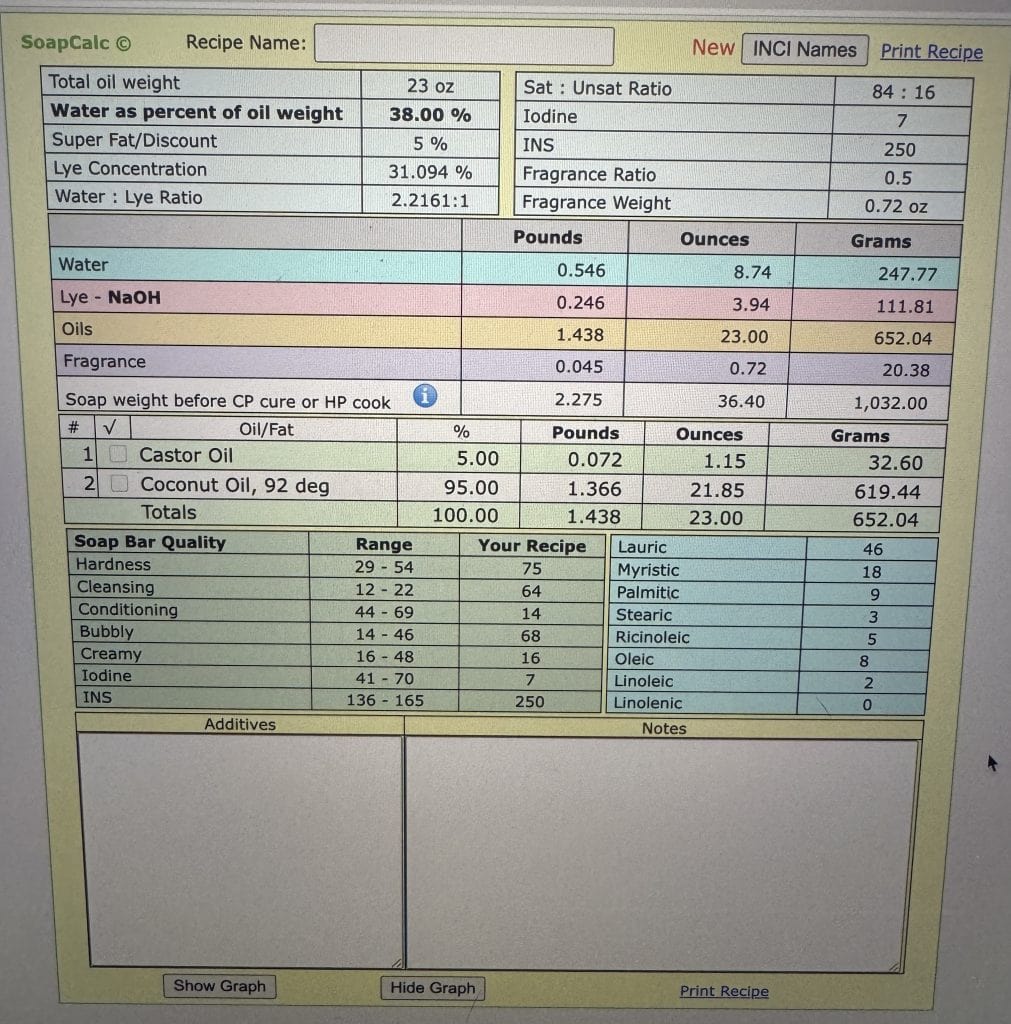 printed recipe for homemade dish soap