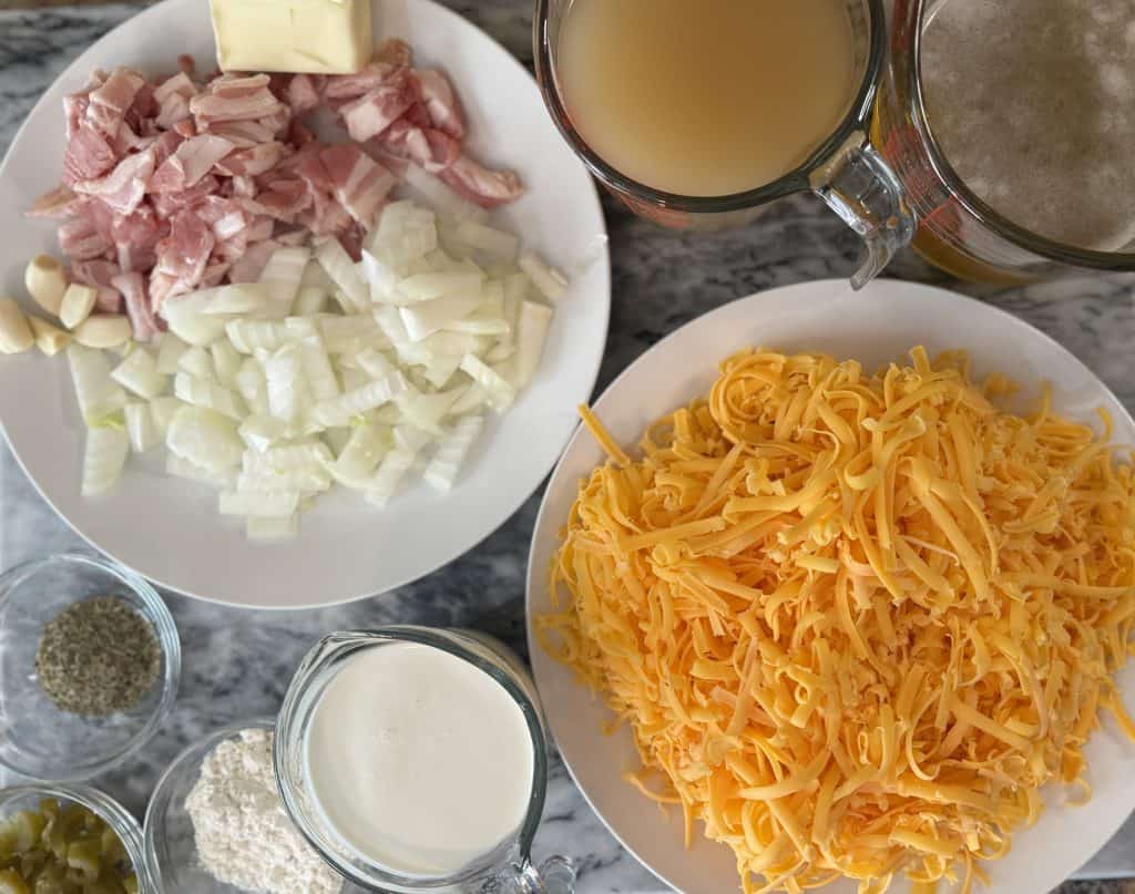 ingredients used to make beer and cheddar soup
