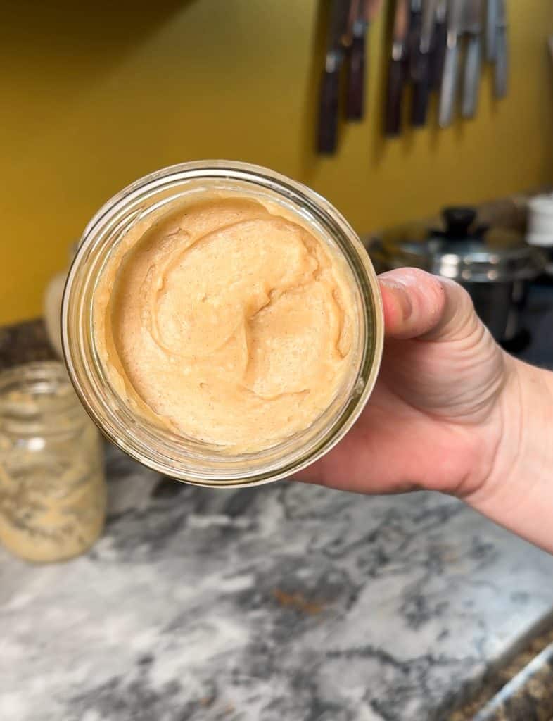 finished cinnamon sugar butter added to a mason jar for storage