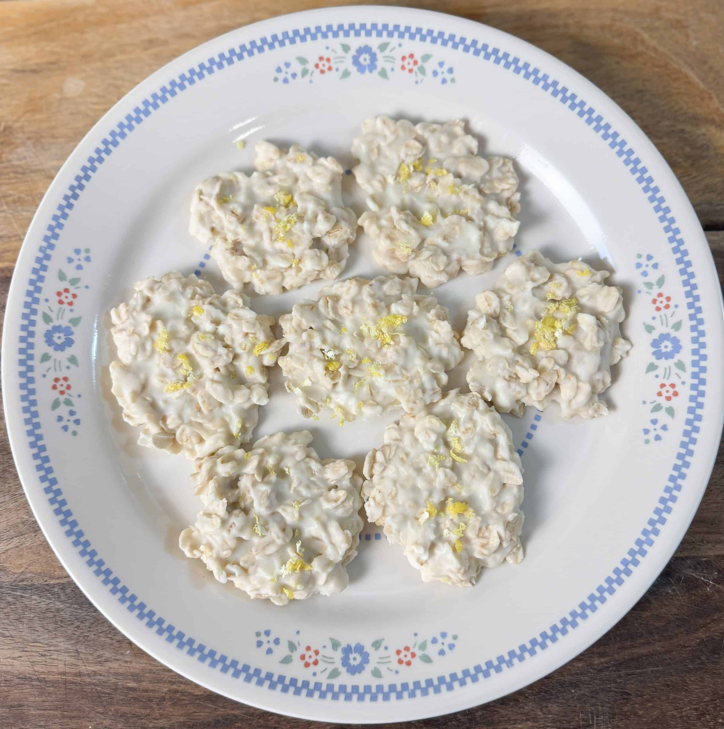 lemon no bake cookies on a vintage plate