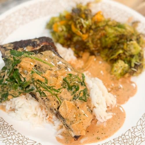 Pan-Seared Steelhead Trout in Creamy Tomato Spinach Sauce