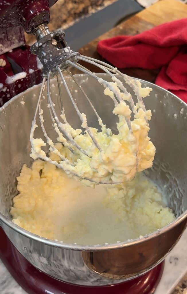 cultured butter in a mixer after it has separated from the butter milk