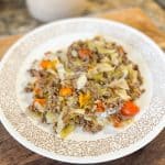 Ground Beef and Cabbage Skillet on a white plate