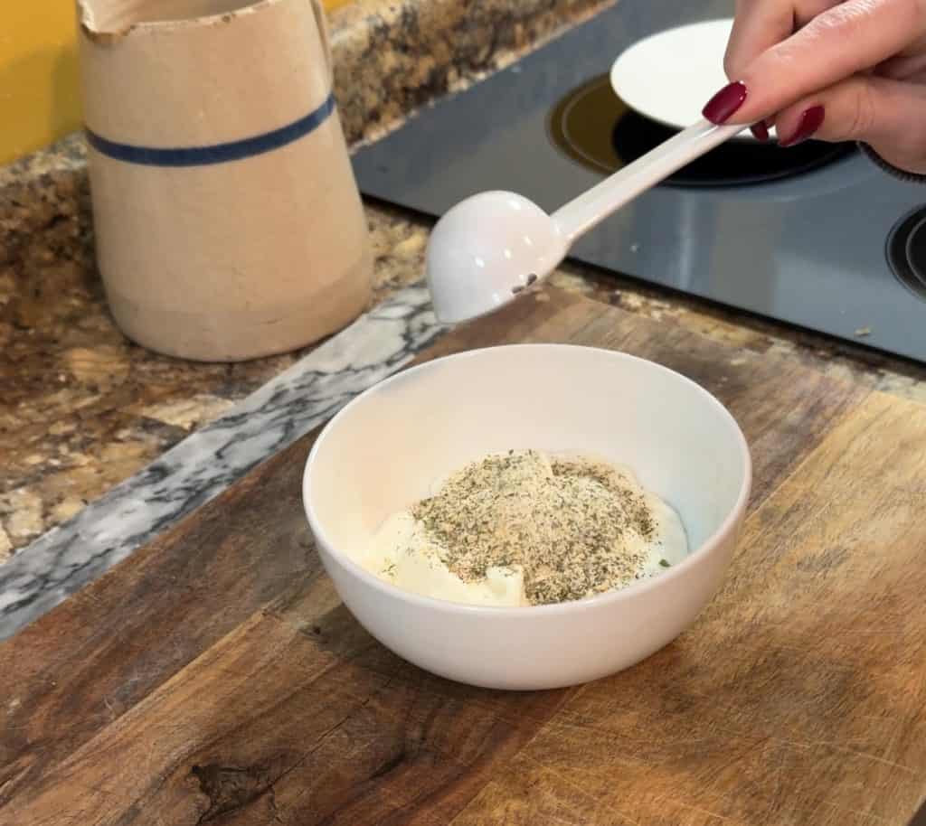 adding ranch seasoning mix to greek yogurt