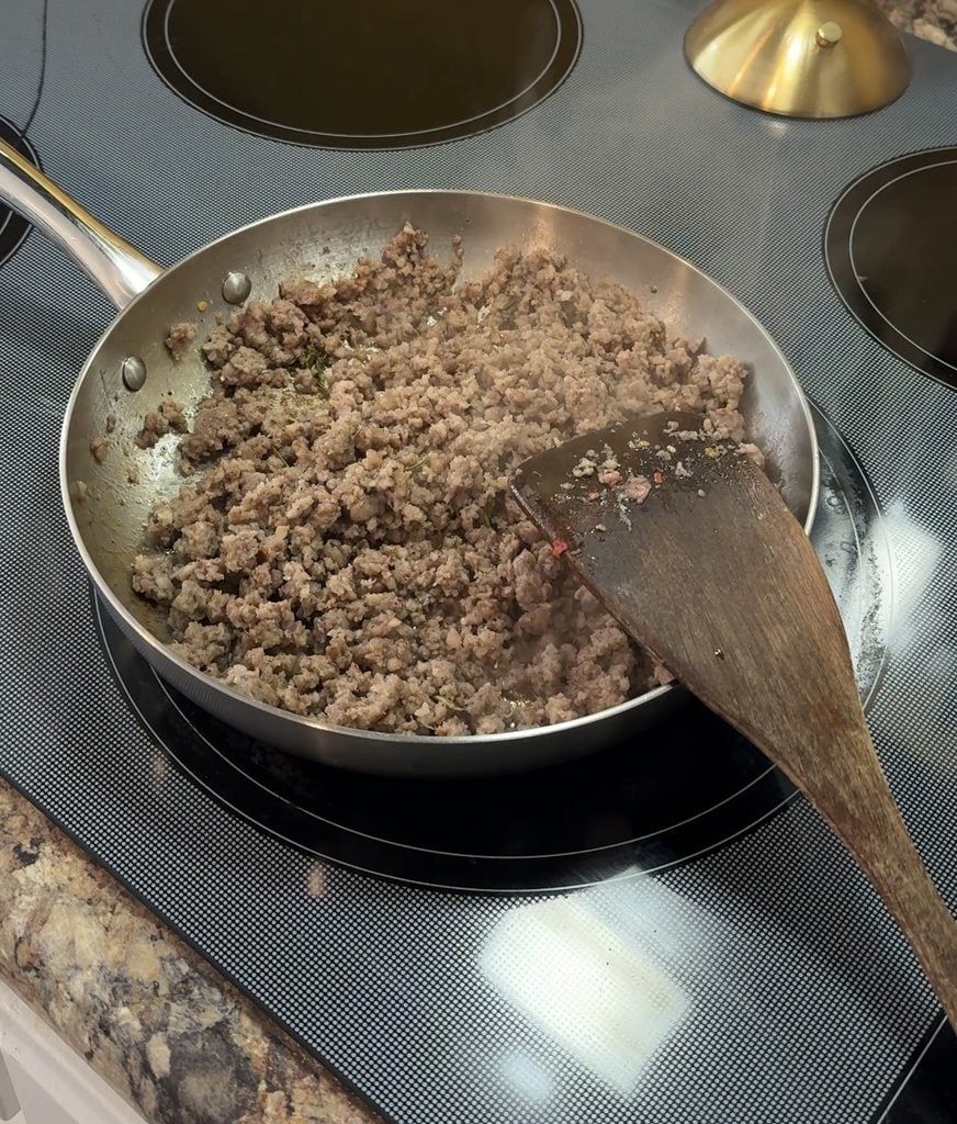 cooked breakfast sausage in a skillet