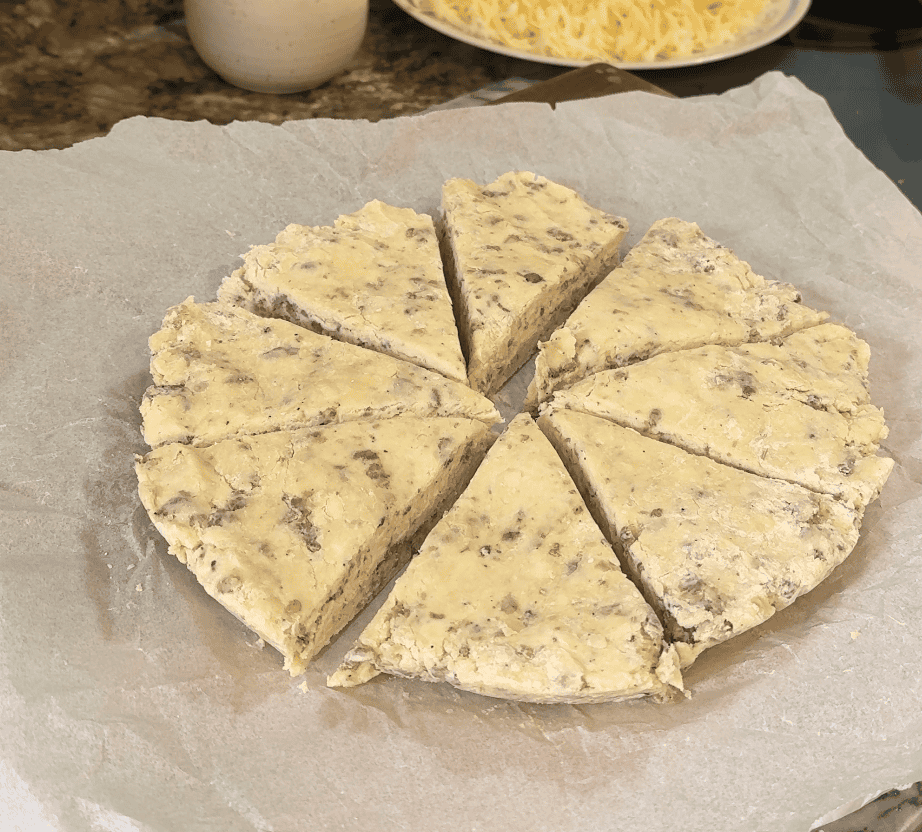 scone dough cut into 8 wedges