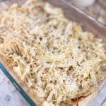 Buttery Garlic Parmesan Baked Cabbage in a casserole dish